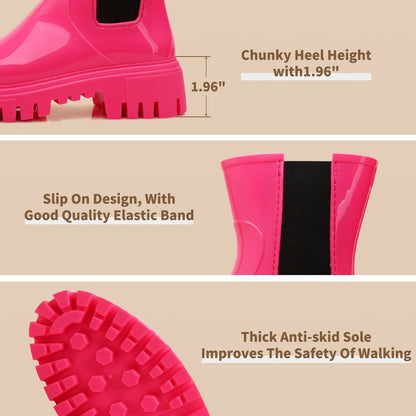 Hsttgsr Rain Boots for Women, Waterproof PVC Rubber Garden Boots Womens Chelsea Boots Short Platfrom Rain Boots, Anti-Slip Elastic Slip On Rainboots Garden Rain Shoes for Yard Farm Outdoor Work