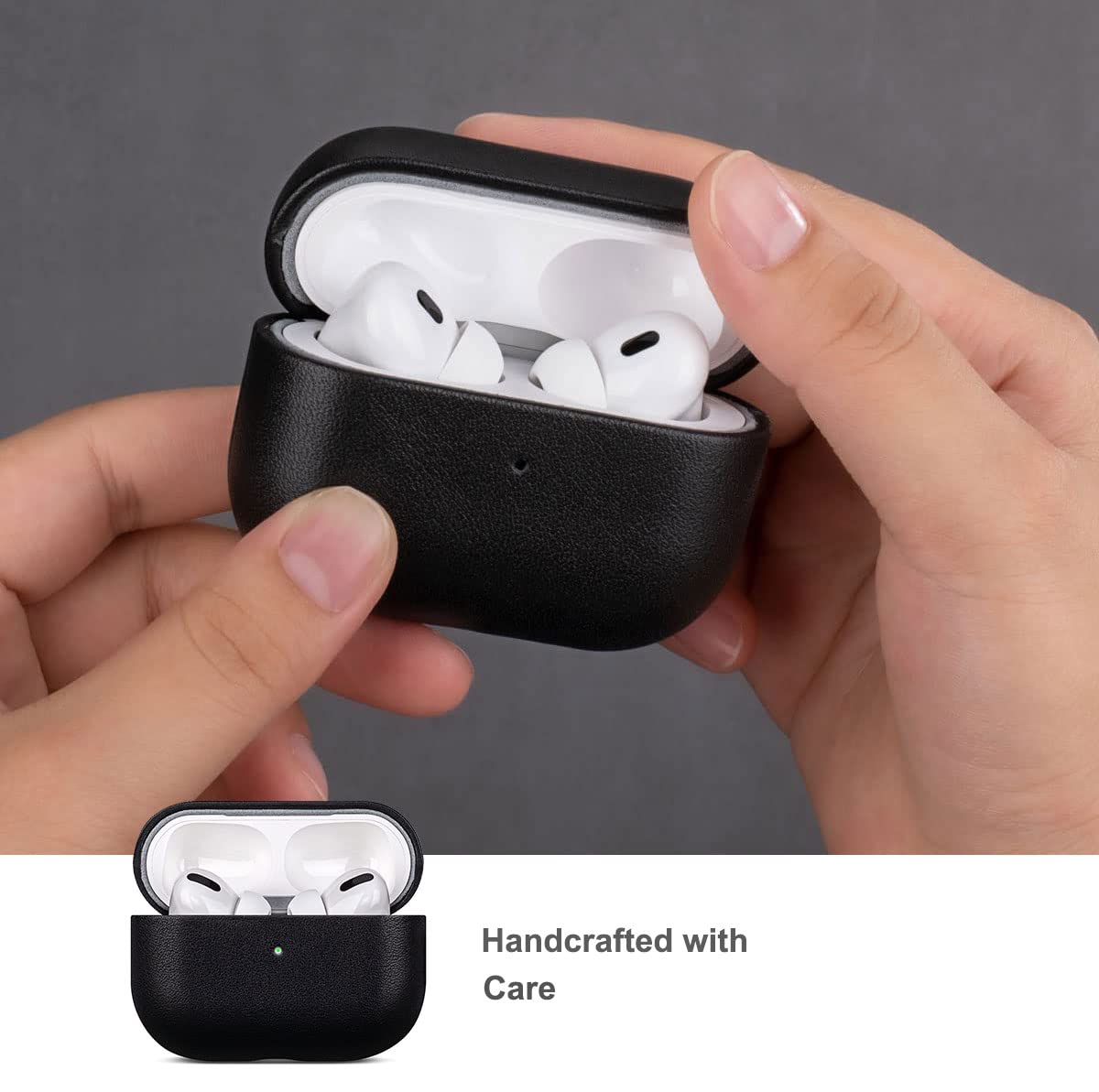 Lopie Handmade Series Cowhide AirPods Pro Case, Full Grain Leather, Shockproof, Dust/Dirt Proof - Black