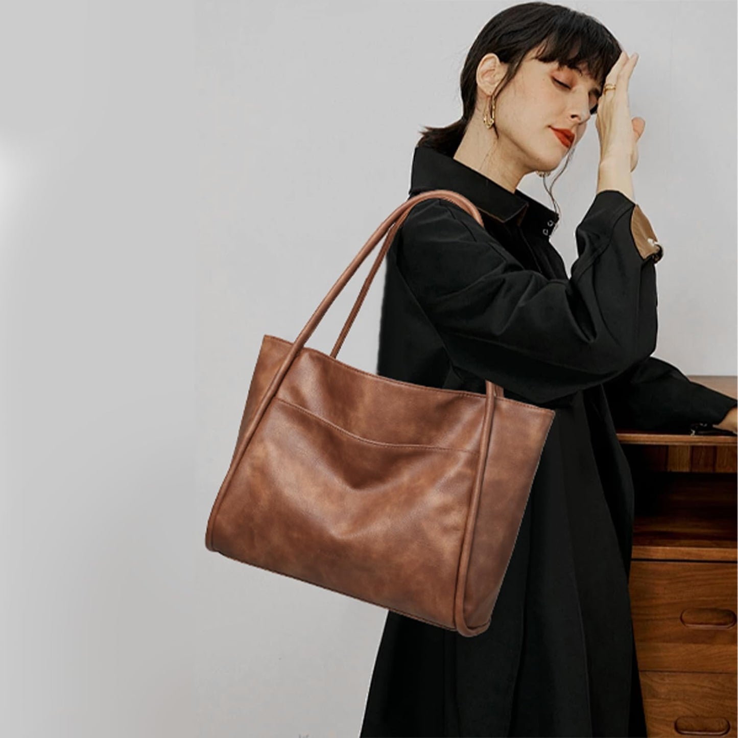 GAEKEAO Tote Bag for Women Work with Zipper Vegan Leather Ladies Travel Shoulder Bags Purses and Handbags Casual Weekender