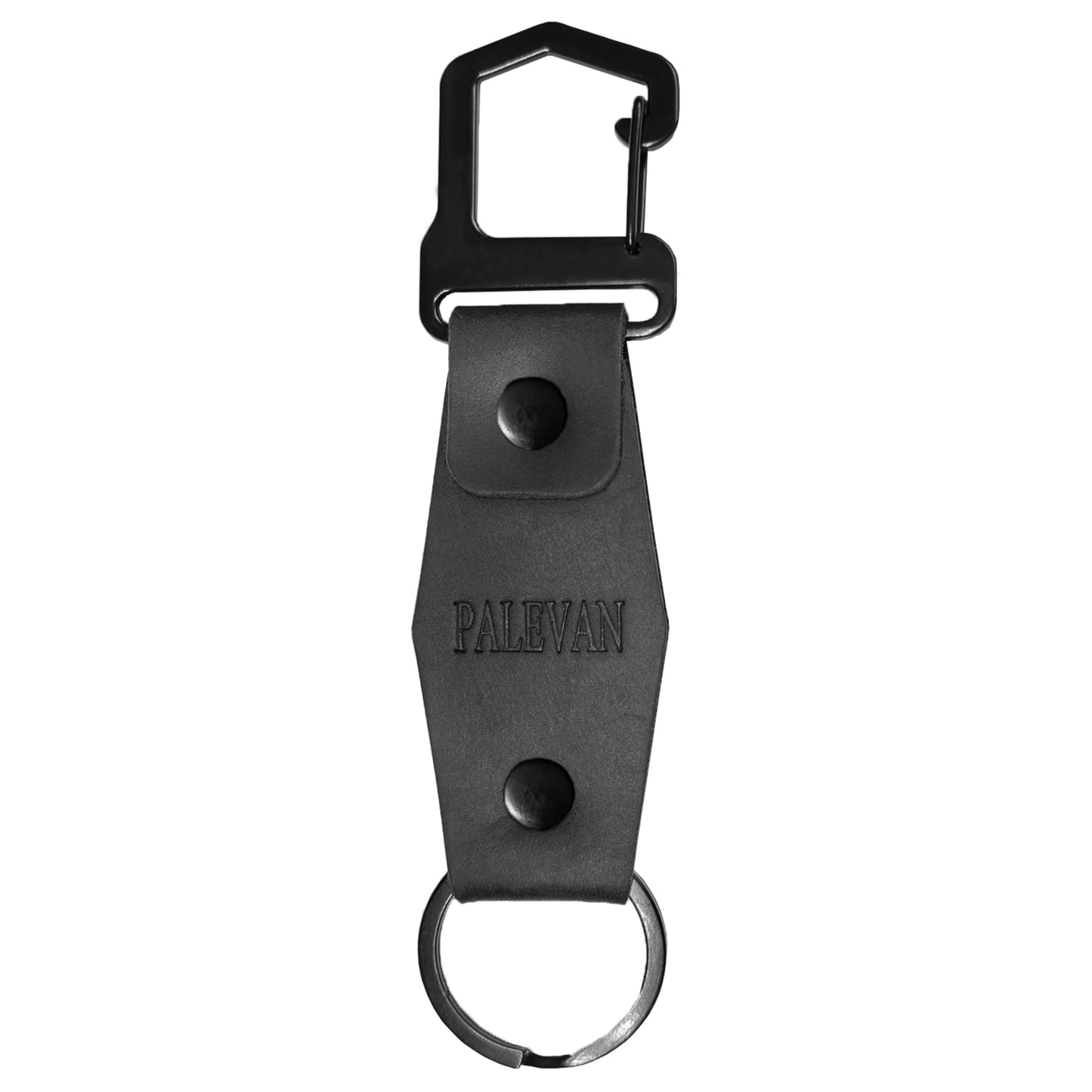 PALEVAN Genuine Leather Keychain Handmade Car Keychain Leather Key Chain Solid Metal Key Keeper Belt Loop Key Ring Holder (Black-Style2)