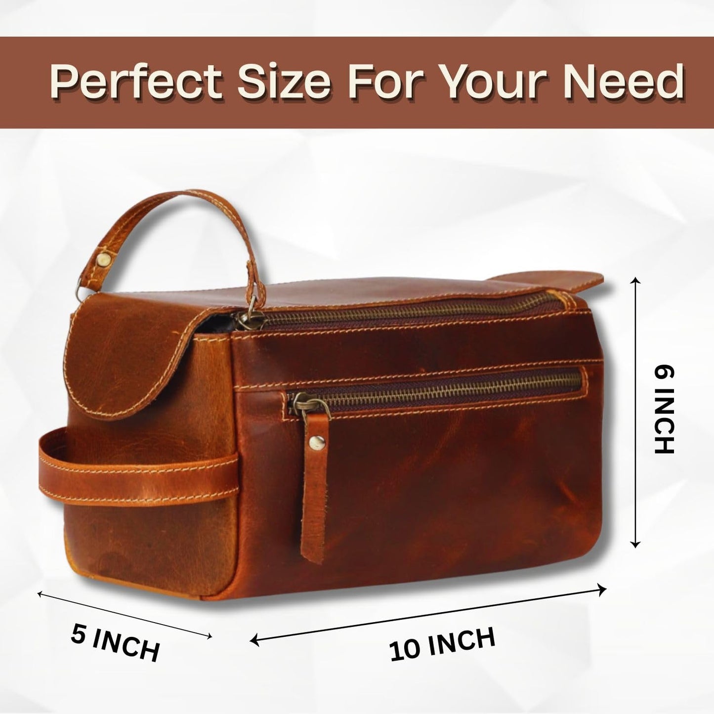 Rajeriya Premium Buffalo Leather Toiletry Bag for Men & Women With Water resistant Lining, Cosmetic Bags,Grooming Travel Pouch, Unisex Wash Bag for Toiletries, Gifts for Men and Women