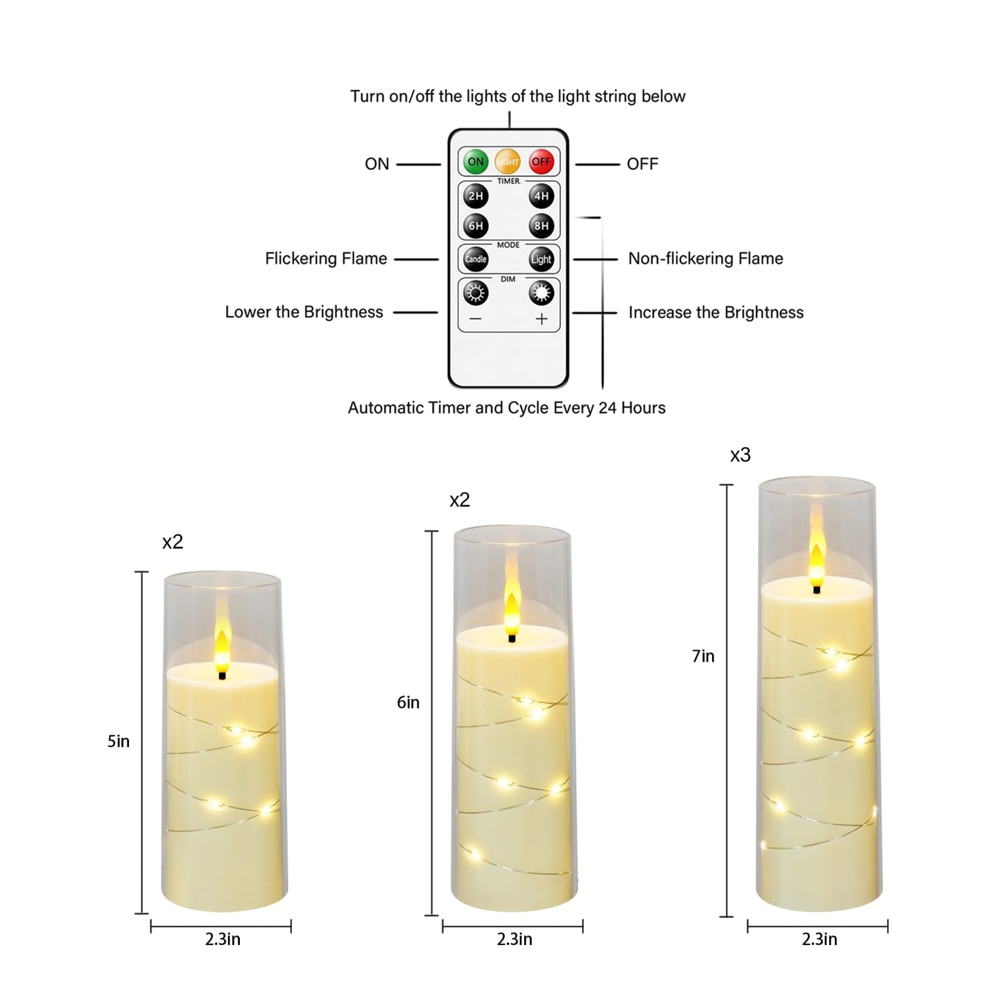 Flameless Candles,with Embedded Star String, Battery Operated Candles Flickering LED Pillar Candles with Remote Control and Timer, Home Decoration Add a Warm and Romantic Atmosphere，Set of 7 (Ivory)