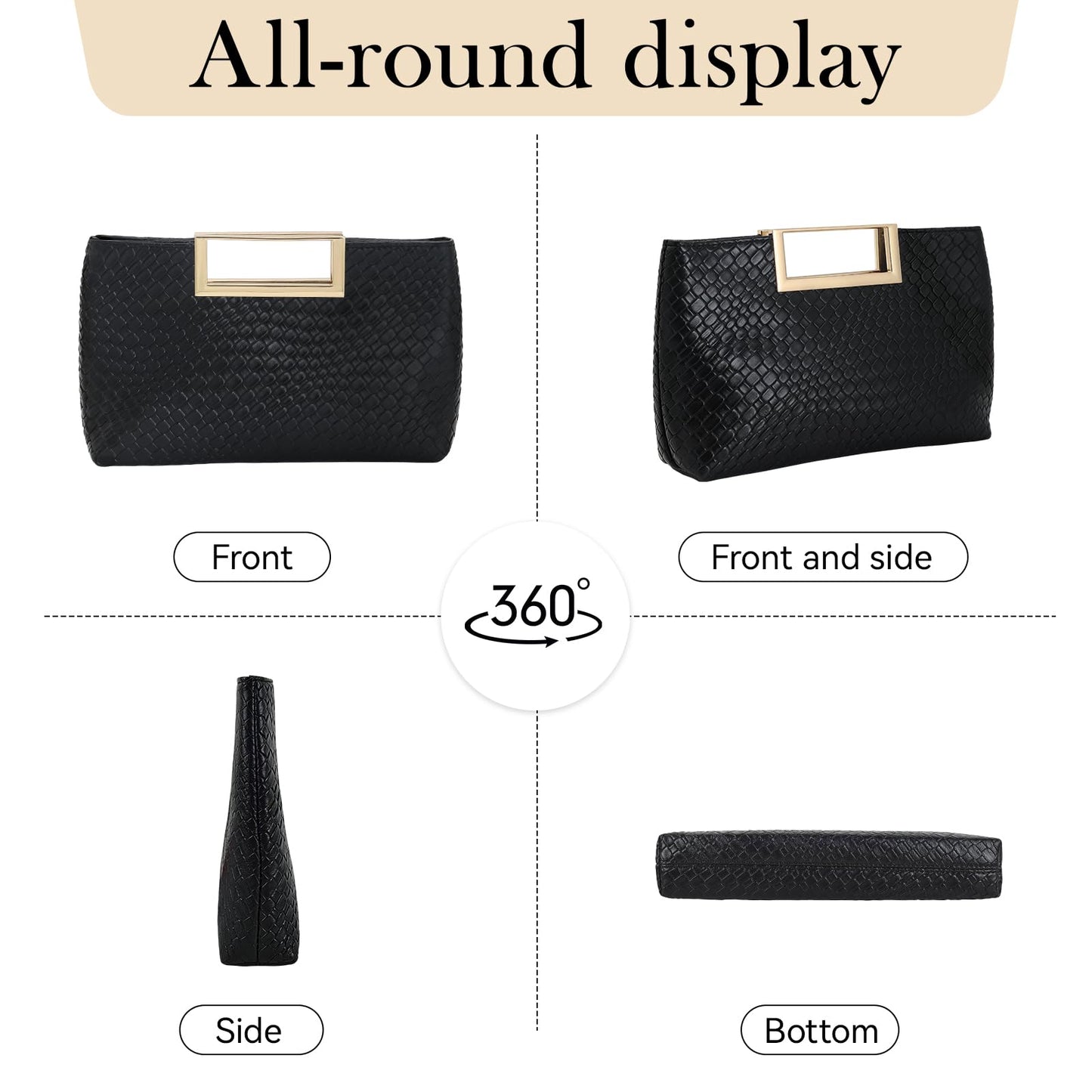 Women's PU Leather Clutch Purse Evening Bag for Wedding Party Prom Bridal – Stylish Formal Handbag (PU Leather-Black)