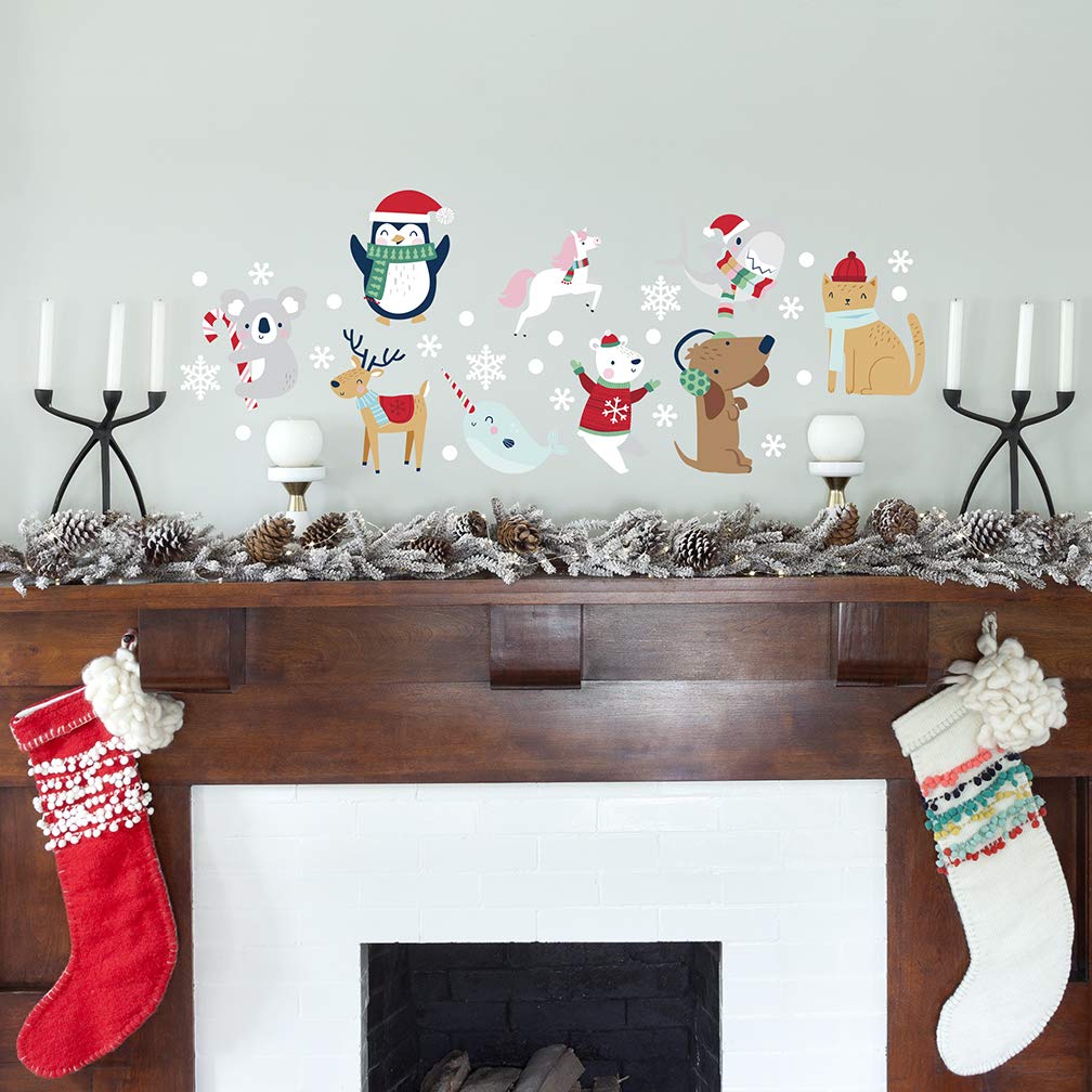 Paper Riot Co. Snow Animals Cute Characters Christmas Holiday Wall Stickers Removable Adhesive for Classroom Kids Room Nursery Bedroom Home Decor 66 Count Decals