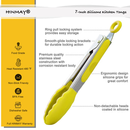 Small Silicone Tongs 7-Inch Mini Serving Tongs, Set of 3 (Black Gray White)