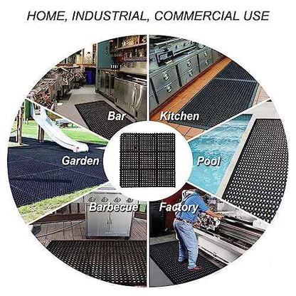 Anti-Fatigue Rubber Floor Mat - NANBOWANG Commercial Grade Interlocking Non-Slip Recycle Tyre Floor Mats for Restaurant Kitchen Bar Garden Outdoor Wet Area(36"x 36")