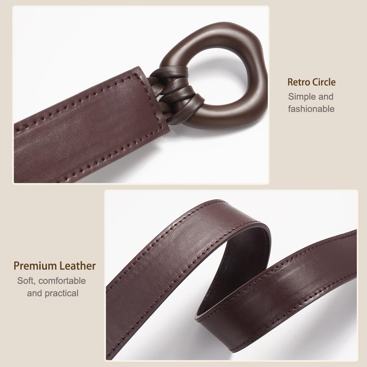 Buywis Knotted Waist Belt for Women PU Leather Thin Strap Belt for Dresses Irregular Coffee Fit Waist 29"-41"
