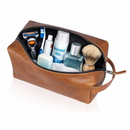 cuero Buffalo Leather Dopp Kit for Men and Women, Travel Toiletry Bag, Shaving and Cosmetic Organizer with Zipper Closure, Tan