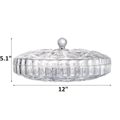 ZOOFOX Snack Serving Tray, 12" Appetizer Tray with Lid, 6 Compartments Round Plastic Food Storage Organizer for Dried Fruits, Nuts, Candies, Sweet Cookies and Fruits (Clear)