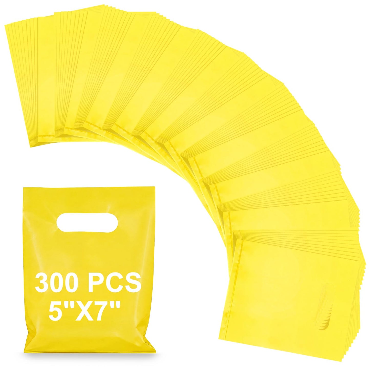 Maitys Yellow 300 Pcs 5"x7" Small Plastic Gift Bags with Handles, Mini Goodie Treat Bag Bulk for Candy, Birthday Graduation Party Favor Merchandise Bags for Small Business