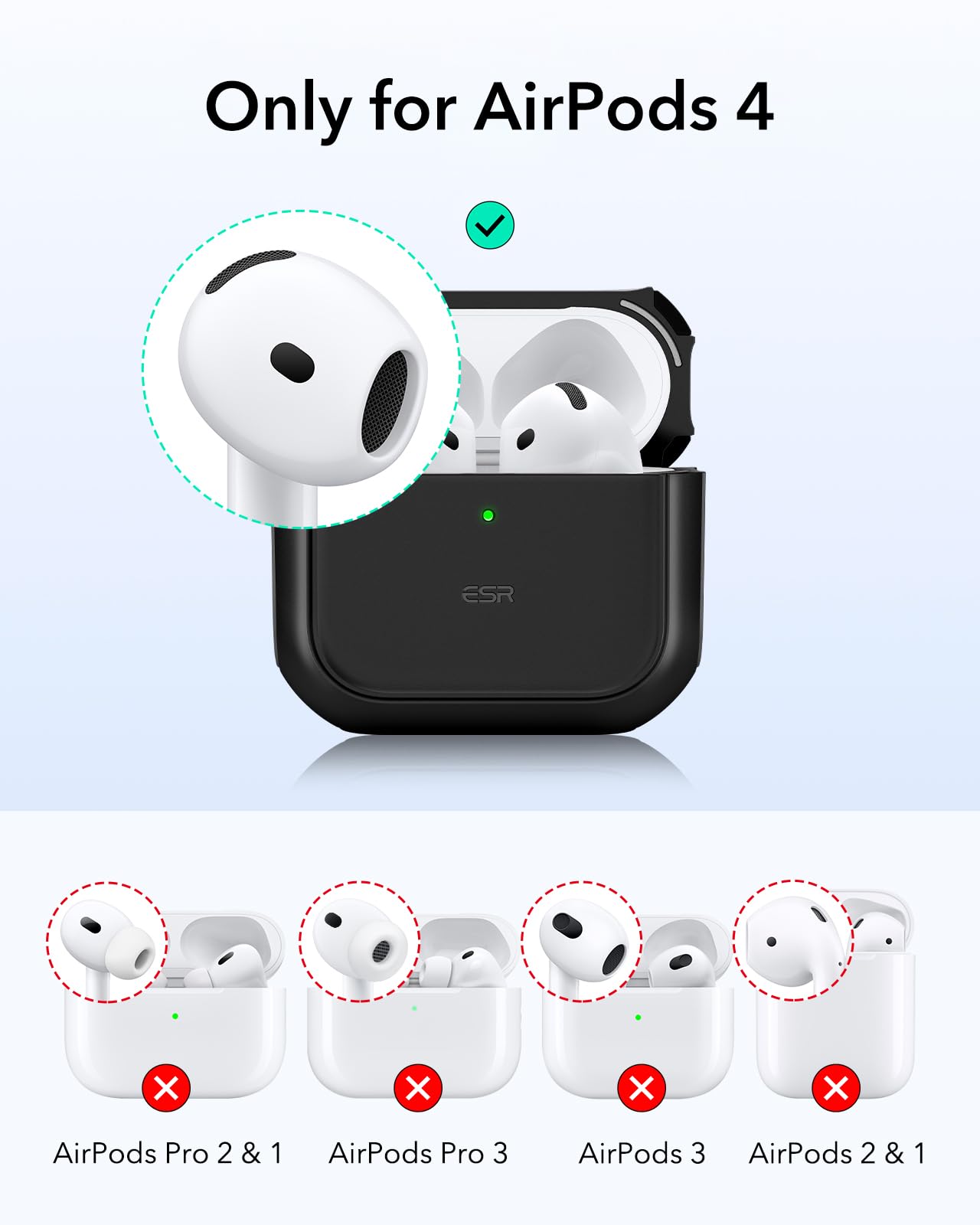 ESR for AirPods 4 Case, Compatible with AirPods 4th Generation Case (2024) (USB-C), Compatible with MagSafe, Drop Protection Cover with Lanyard, Magnetic Lid Lock, Orbit Hybrid Series, Black