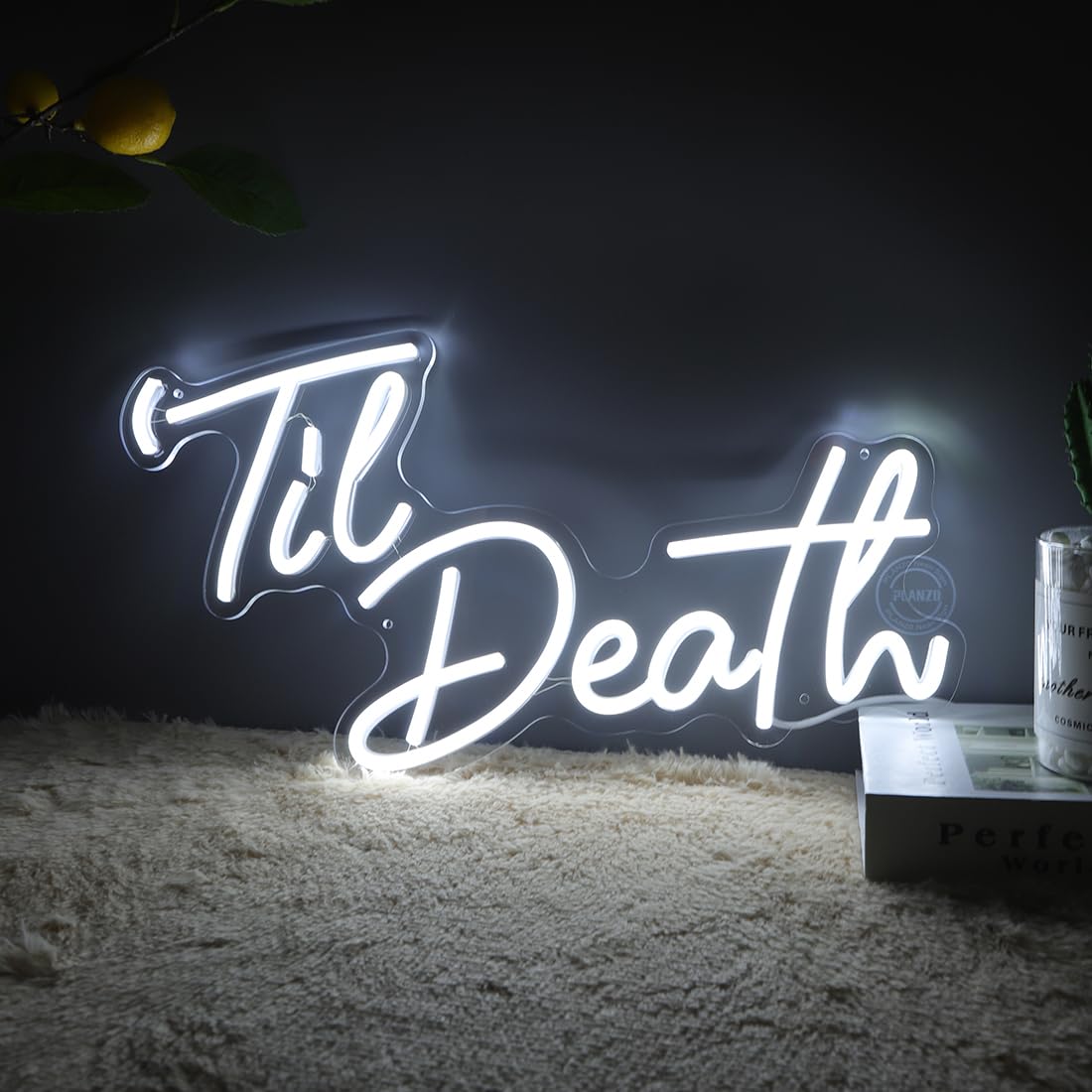 Planzo Til Death LED Neon Sign Bedroom Gothic Birthday Wedding Party Home Living Room Wall Decor Anniversary Engagement Christmas Gift 5V USB Powered with Dimmer Switch 17IN Cold White