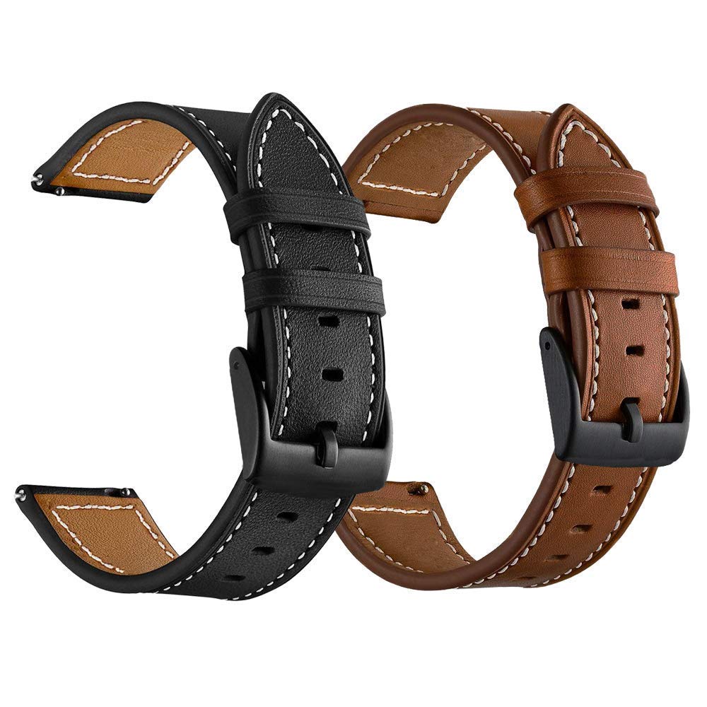LDFAS Compatible for Fossil 22mm Band, (2 Pack) Leather Strap with Black Buckle Compatible for Fossil Gen 6/5 Carlyle/Julianna/Garrett HR, Q Explorist, Gen 5E 44mm, Sport 43mm Bands, Brown+Black