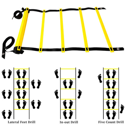 Sleteranpe 20ft Agility Ladder - Speed Ladder for Soccer with Carry Bag & Straps | 12 Adjustable Rungs | Soccer, Agility Training Equipment | Durable Footwork Ladder for Athletes (Yellow)