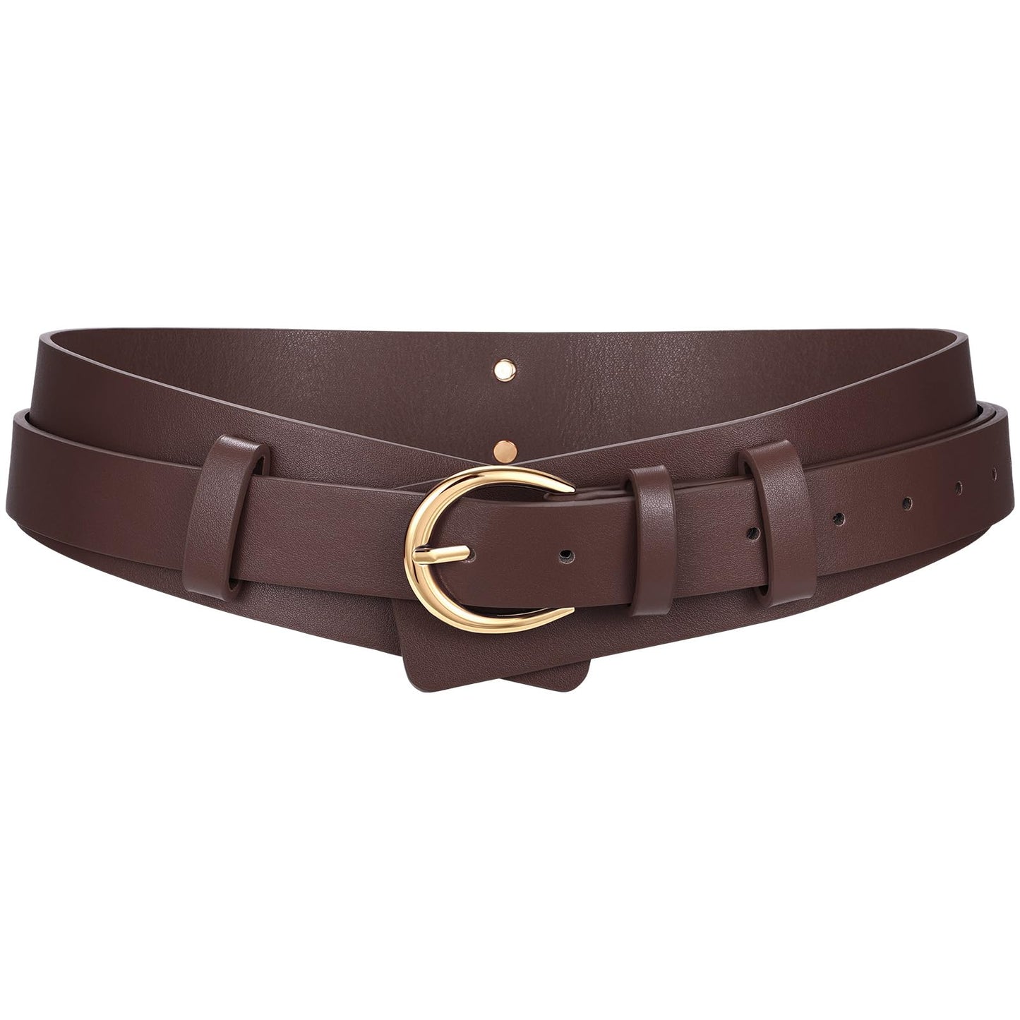 SANSTHS Belt for Women 2-in-1 Waistband for Dress Coats Pants, Women Wide Leather Belt with Fashion Buckle, Coffee S