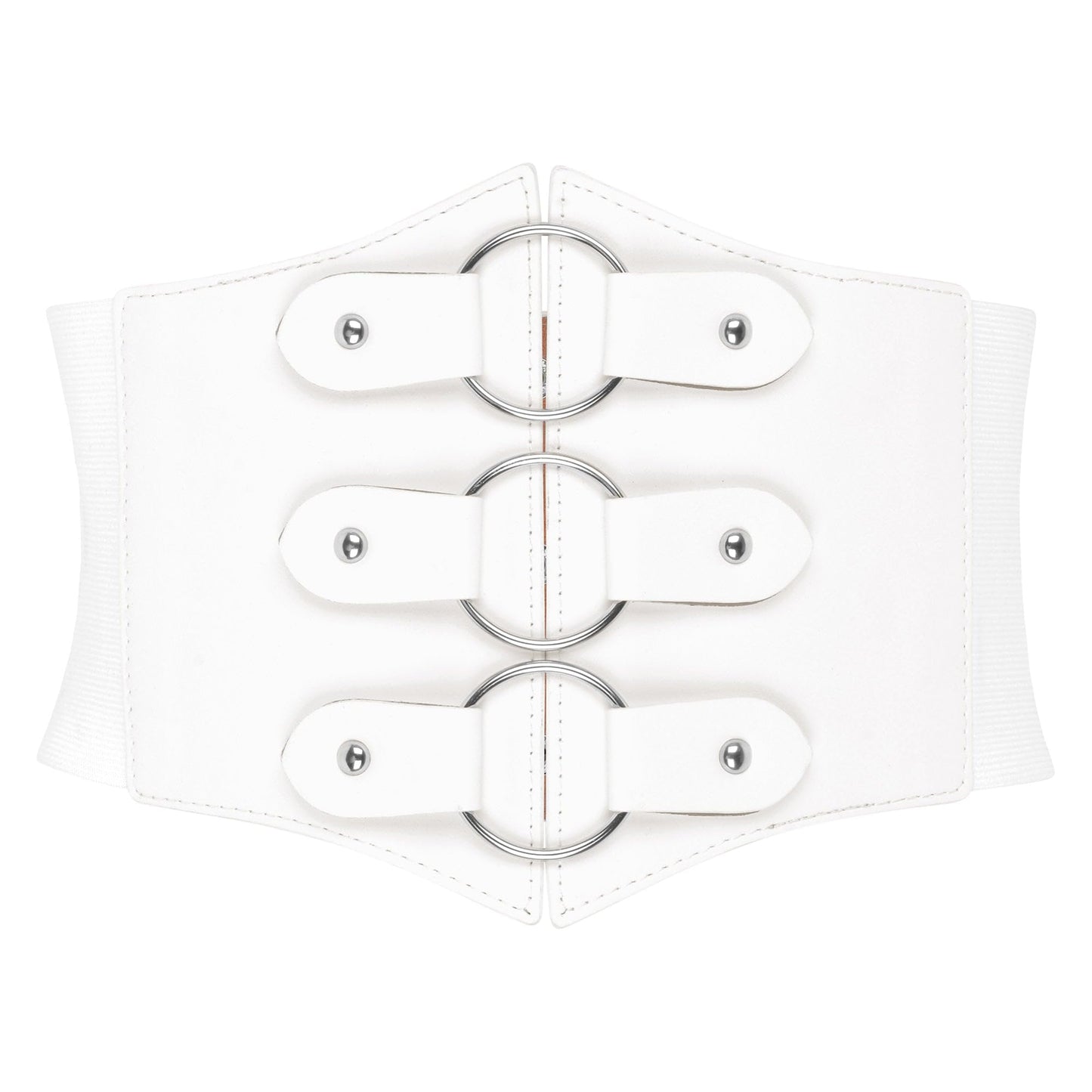 BlackButterfly Elastic Cosplay Halloween Metal Ring Waist Pirate Waspie Corset Belt (White, L)