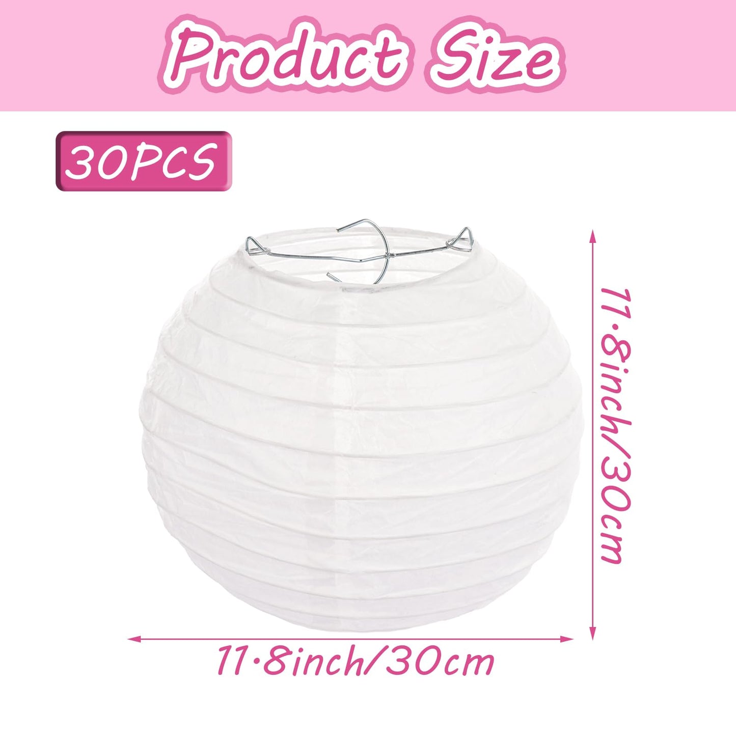 LOLYSIC 30 Pack 12 Inch Paper Lanterns Decorative, White Chinese Lanterns, Hanging Round Paper Lanterns Lamp for Birthday, Wedding, Christmas, Bridal, Home Decor, Party Decoration Chiness Style