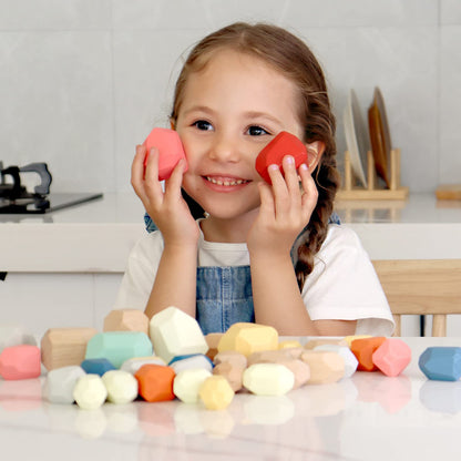 BESTAMTOY 36 PCS Wooden Sorting Stacking Rocks Stones,Sensory Toddler Toys Learning Montessori Toys, Building Blocks Game for Kids 3 4 5 6 Years Boy and Girl Birthday Gifts for Kids