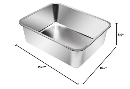 Kichwit Extra Large Stainless Steel Open Cat Litter Box with High Sides, Metal Litter Pan for Cat, 23.6 x 15.7 x 5.9 Inches