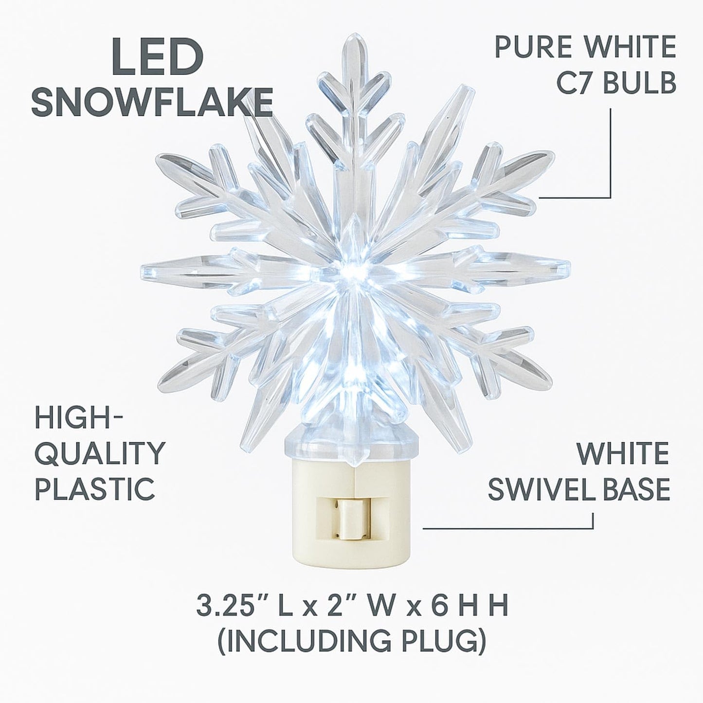Novelty Lights LED Lamp Snowflake Pure White Christmas Decoration Night Light with Swivel Plug