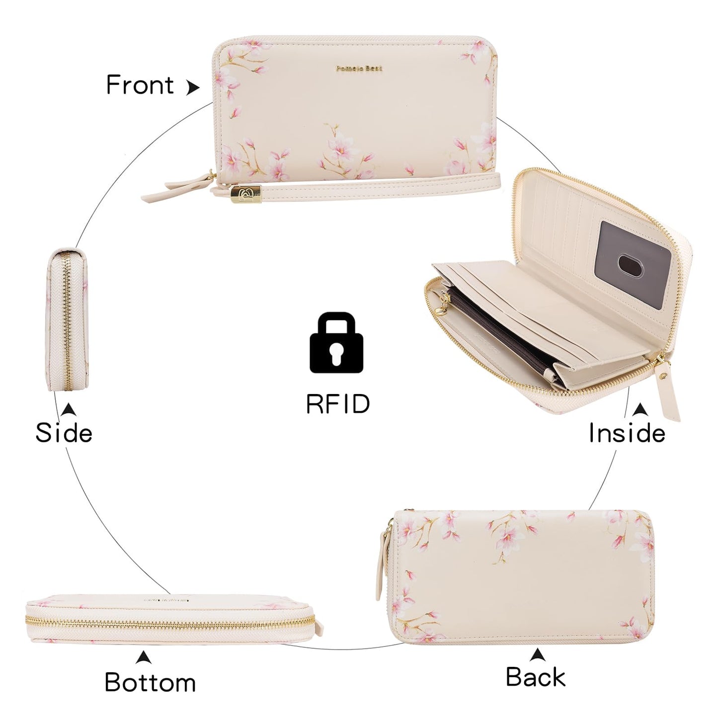 Pomelo Best Womens Wallet RFID Blocking Leather Multi Credit Card Zip Around Long Wallet Wristlet Large Capacity Travel for Ladies