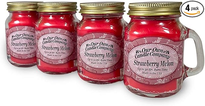 Strawberry Melon Scented Mini Mason Jar Candle by Our Own Candle Company, 3.5 Ounce (4 Pack)