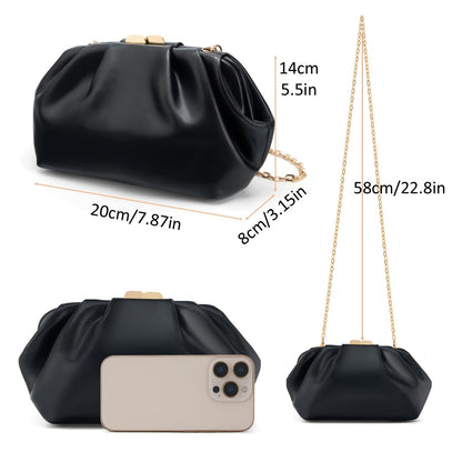 DETARA Vegan Leather Clutch Purse for Women Formal Soft Pleated PU Clutch Elegant Evening Bag Wedding Party and Prom (Black 933)