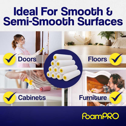 FoamPRO 163-P, 165-5 | 4” Fine Finish Foam Roller Refills (5 Pack) | Foam Paint Roller Covers | Home Painting Supplies & Paint Tools