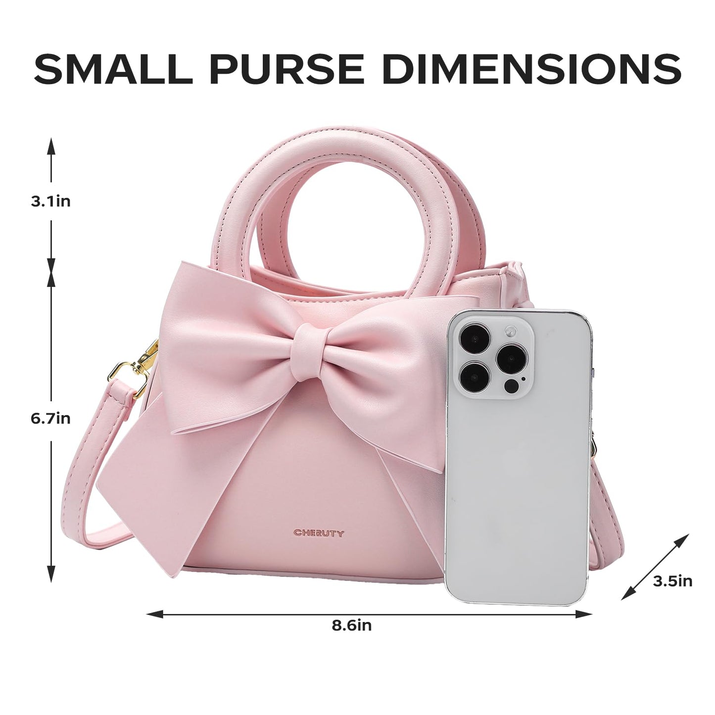 Small Purses for Women Crossbody Bag, Vegan Leather Crossbody Purses and Handbags with Top Carry Handle and Cute Bow Knot(Pink)