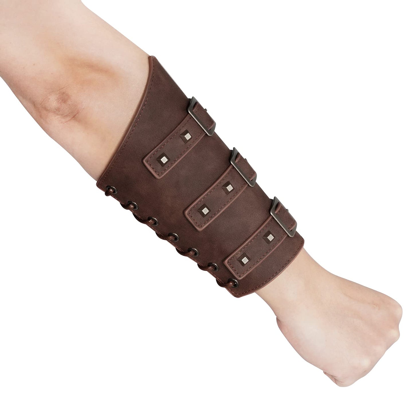 Pistha 1 Pair Unisex Medieval Leather Arm Gauntlet Wristband Buckle Bracers Halloween Cosplay Costume Accessory for Theme Activities