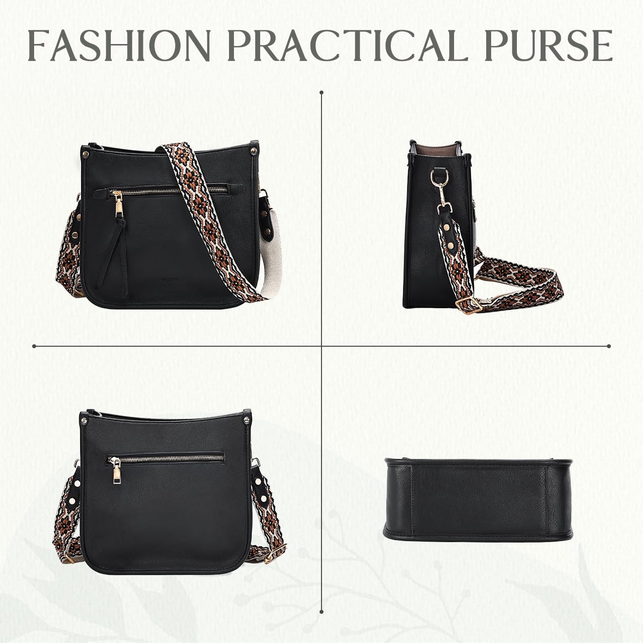 VASCHY Crossbody Bag Purse for Women,Fashion Vegan Leather Hobo Handbag Shoulder Bag Purse with Guitar Strap Beige