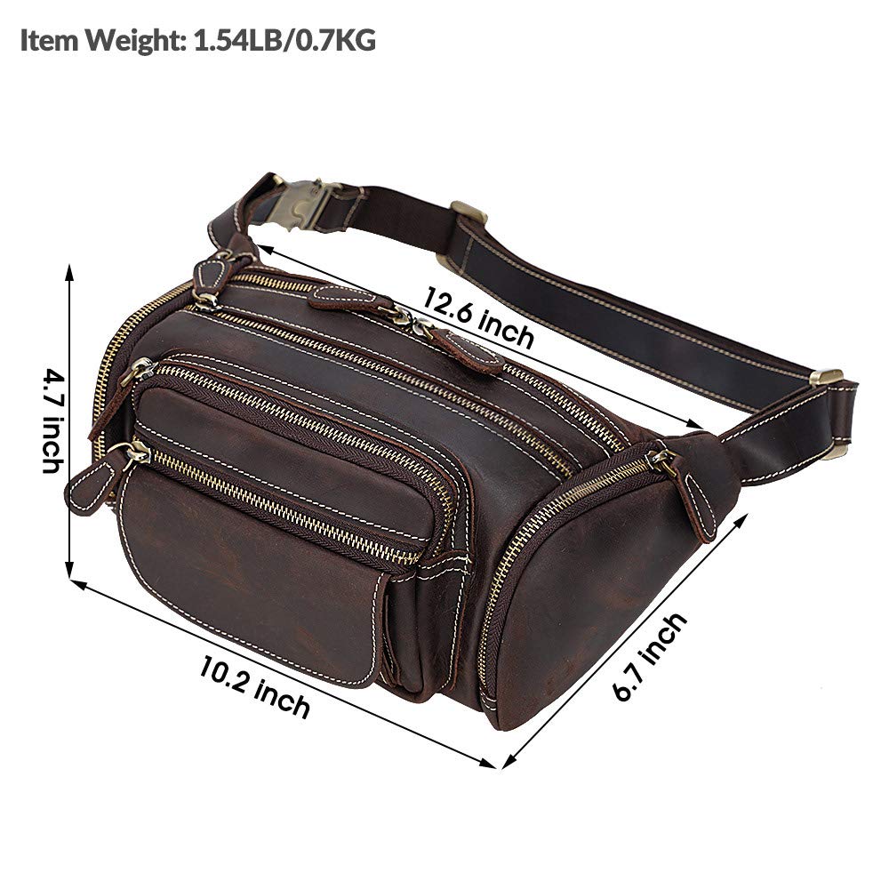 TIDING Leather Fanny Pack For Men Large Capacity Crossbody Waist Belt Bag For Travel Sports Outdoor Hiking Cycling Running