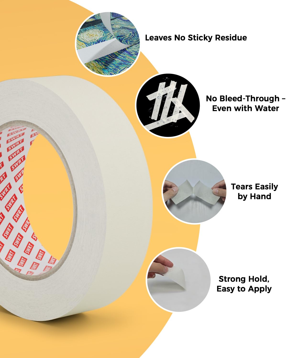 SWRT Masking Tape– 48 Rolls Bulk Pack, 1 Inch Wide x 55 Yards Each (2640 Yards Total), Writable General Purpose Masking Tape for Painting, Labeling & Multi-Surface Projects, Clean Removal & Easy Tear