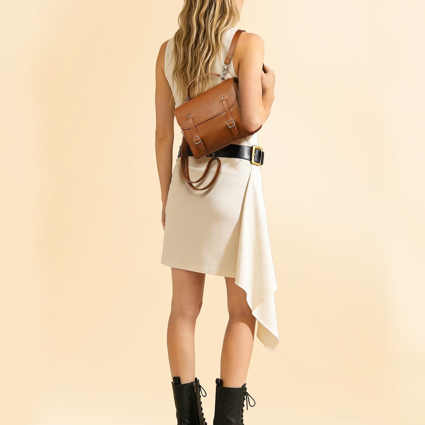 Convgo Mini Backpack Purse for Women, Small Fashion Backpack Vintage PU Leather Shoulder Bag Casual Travel Collage, Brown