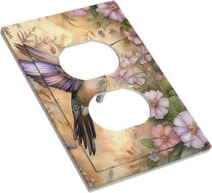 Decorative Art Light Switch Covers Blossom & Hummingbird 1 Gang Single Duplex Outlet Wall Plate Switchplate Electrical Faceplate for Home Decor