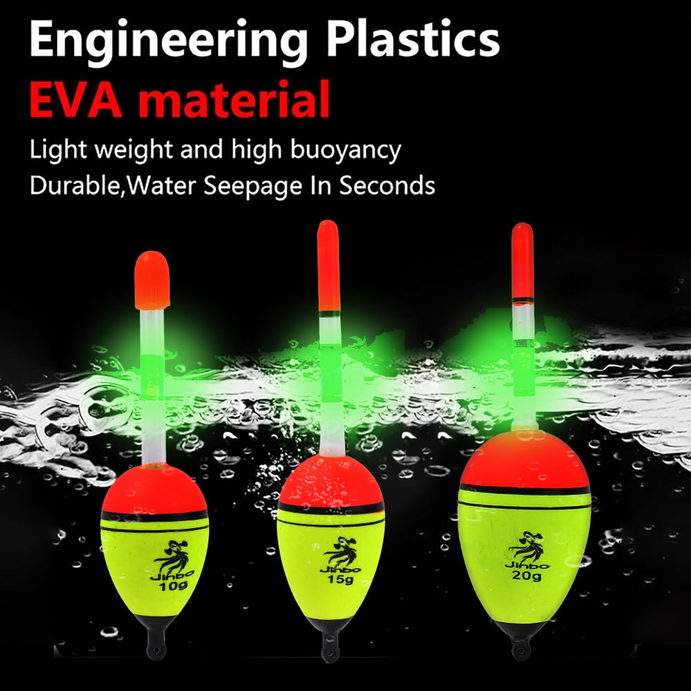 3pcs 10/15/20g Luminous Fishing Night Float Tubes Light Float Plastic Bobber Sea Rock Fishing Striking Floats Tools