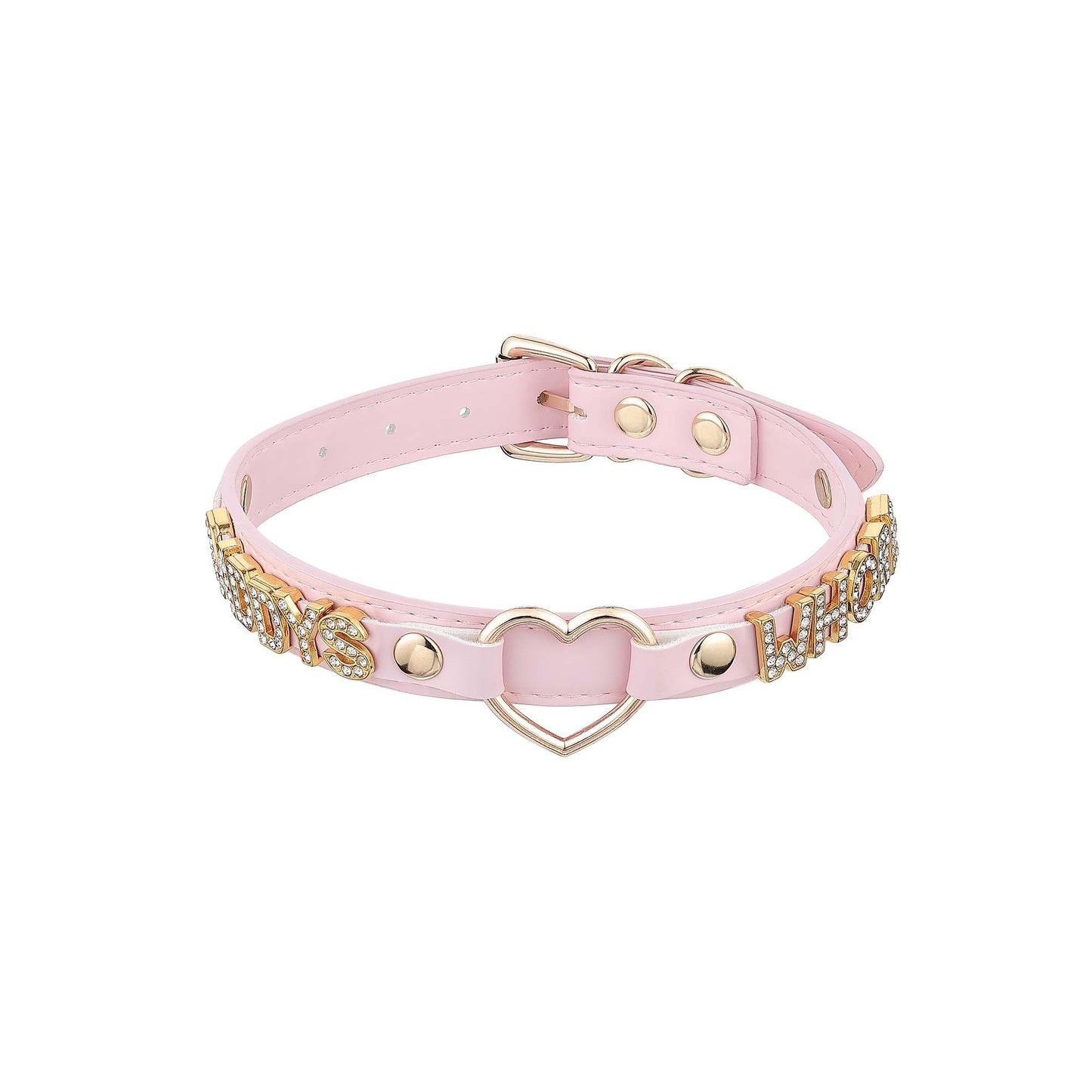 ADEMISHIA Handmade Gold Heart O-Ring Letter Choker Necklace for Women, Adjustable PU Leather Black/Pink Choker Collar For Women, Goth Choker Collars Necklace