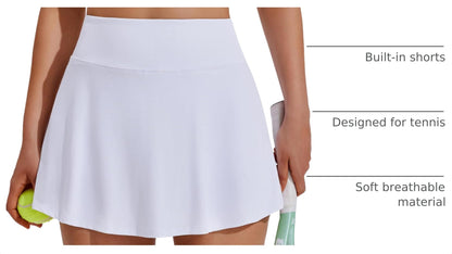 PINSPARK Skort Pleated Tennis Skirts for Women Short Golf Skirts with Pocket Pickleball Outfits Plus Size,White X-Large