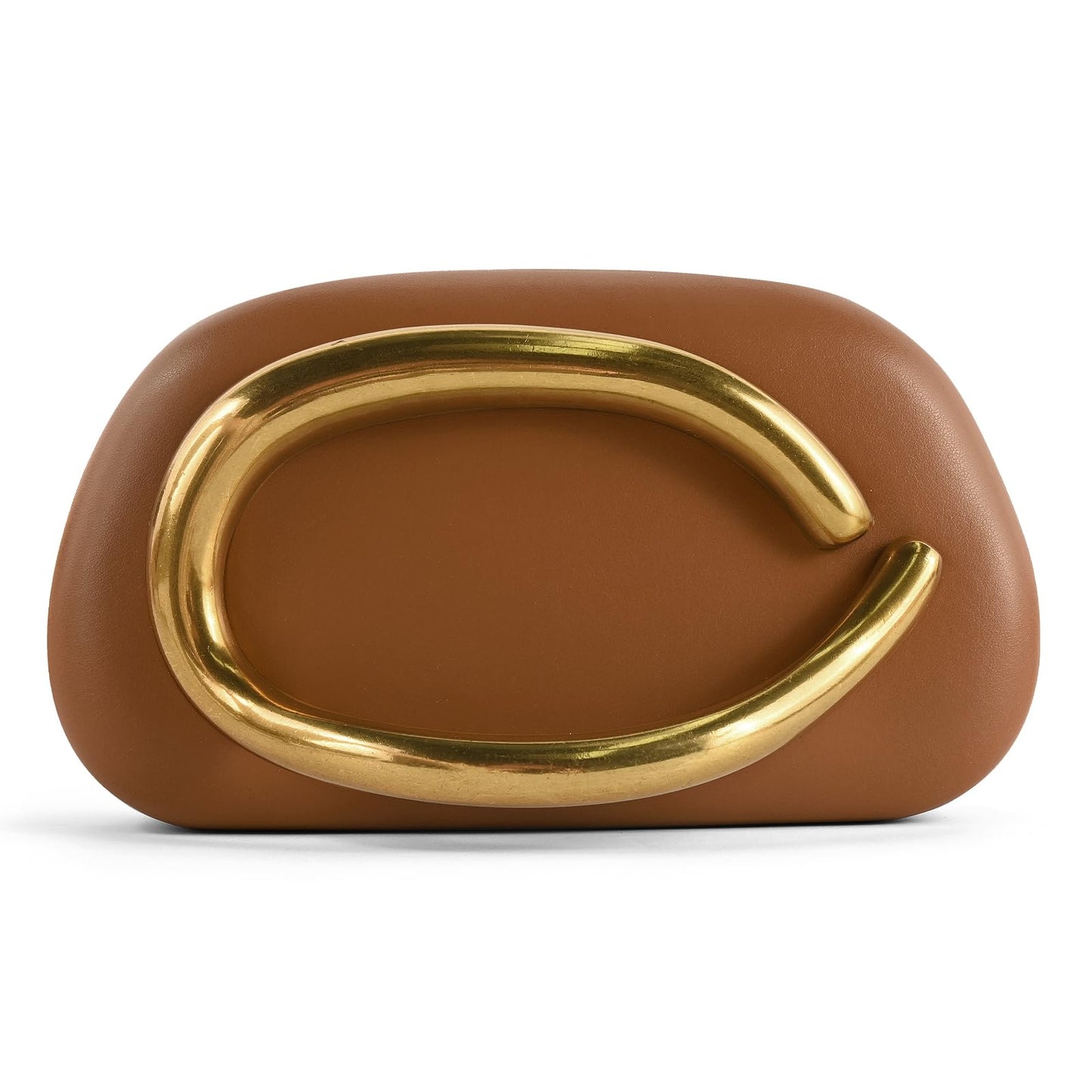 NEWROGENG Clutch Purses for Women Formal, PU Leather Evening Bags with Chain, Trendy Metal Handle Purses and Handbags 2025, Leather Caramel