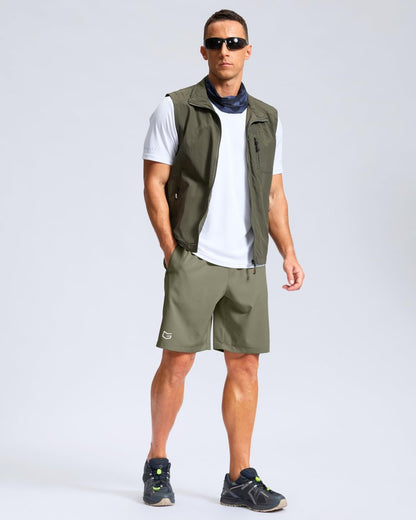 Men's Athletic Running Shorts with Zipper Pockets Quick Dry 7"/ 5"/ 9" Workout Gym Shorts for Basketball Hiking(Sage Green,9XS)