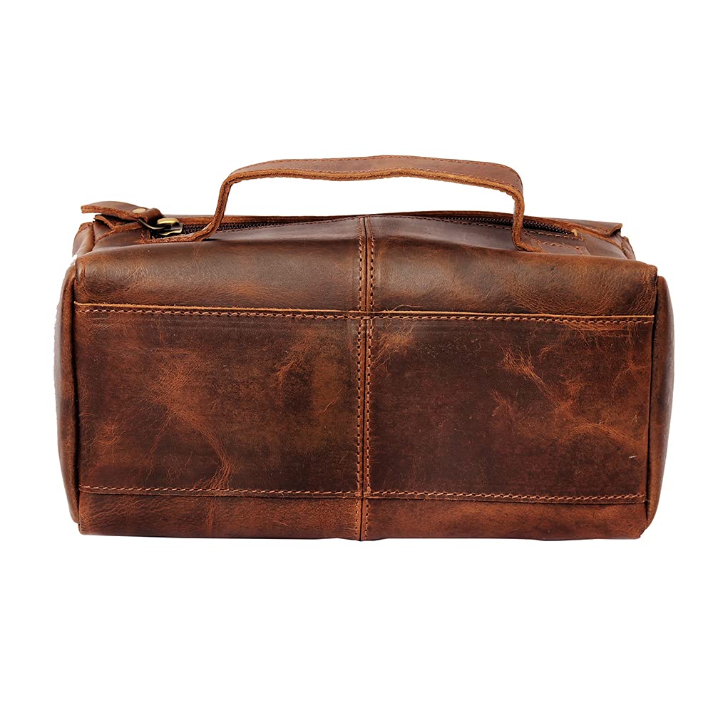Leather Toiletry Bag, Toiletry Bags for Women, Leather Cosmetic Bag, Cosmetic Bags for Women, Dopp Kit (Dark Brown, 10 x 5 x 6 inch, Retro)