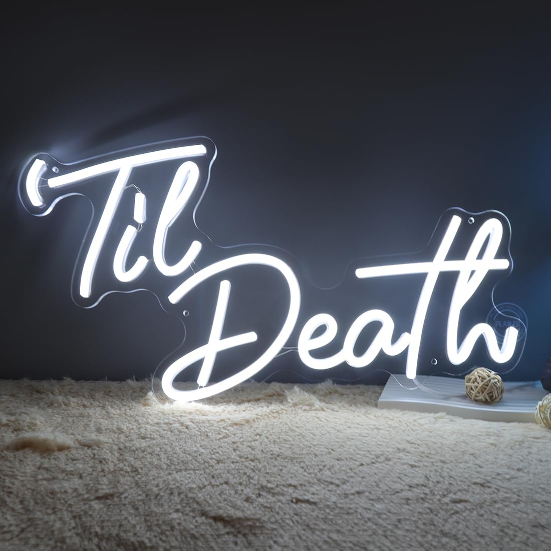 Planzo Til Death LED Neon Sign Bedroom Gothic Birthday Wedding Party Home Living Room Wall Decor Anniversary Engagement Christmas Gift 5V USB Powered with Dimmer Switch 17IN Cold White