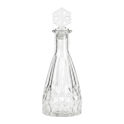 HMETOL 2pcs-Decorative Glass Jars with Ornate Glass Stoppers, Elegant Home Decor, Essential Oil Vials 2.8" L x 2.8" W x 7.5" H Snowflake Shaped Snap Cover