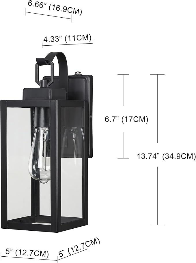 Pia Ricco Outdoor Wall Lights, Dusk to Dawn Matte Black Exterior Light Fixture with Clear Glass Shade, Photocell Sensor Front Porch Lighting, Modern Sconce Lantern for House, Garage, Patio, ETL Listed