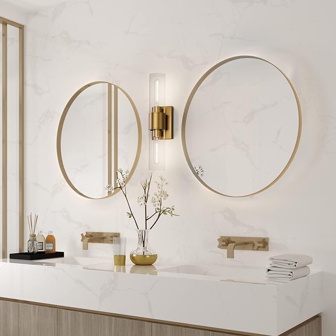 Tipace Bathroom Vanity Light Fixtures,Indoor Gold Wall Lights with Clear Glass,Modern Wall Sconces Up and Down Wall Mount Lamp for Bathroom,Bedroom,Hallway,Kitchen(Bulb not Include)