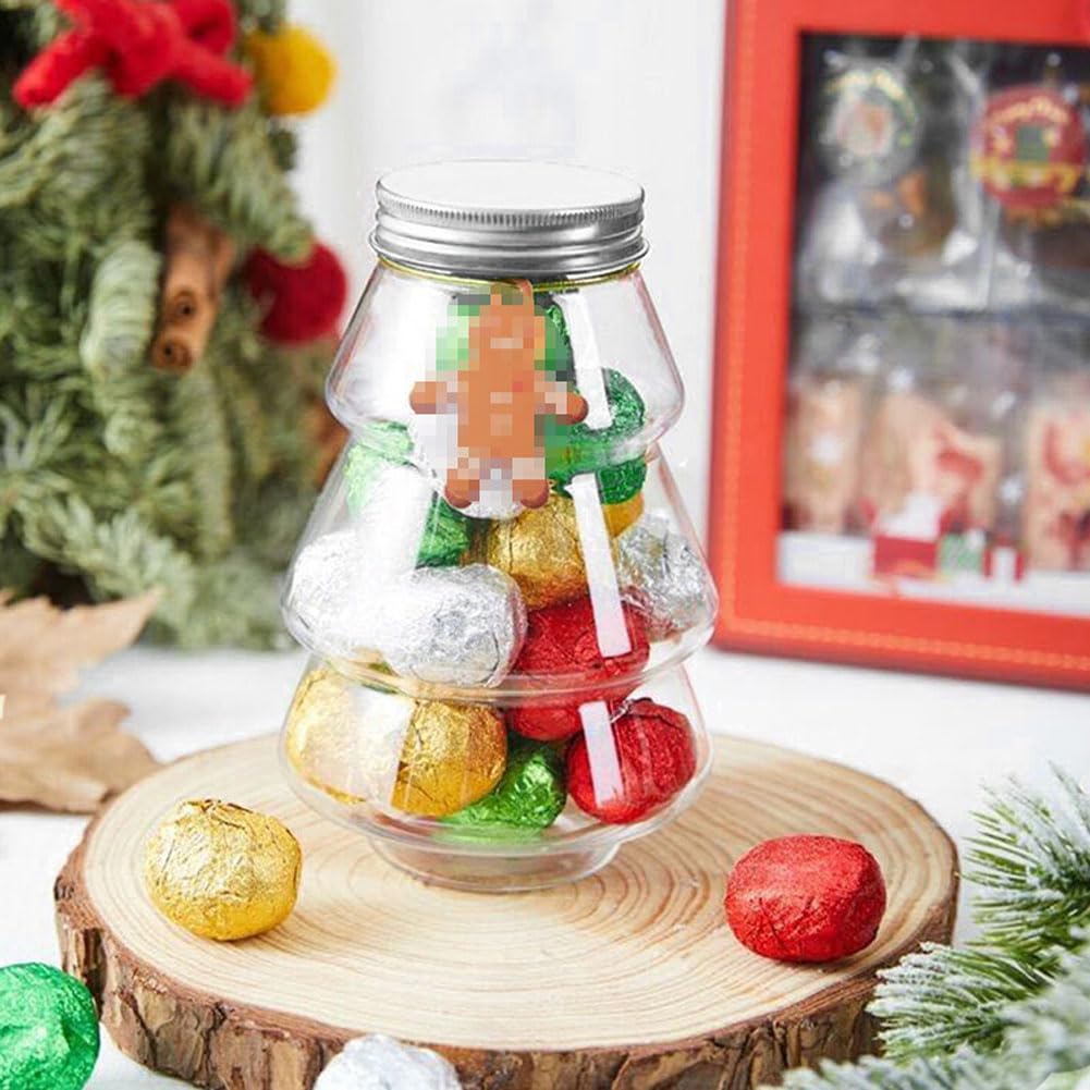 esowemsn 6PCS Clear Plastic Candy Boxes Christmas Tree Shaped Sweet Jar Christmas Favor Boxes Chocolate Treat Party Favor Jar Container Holders for Christmas Party Decorations
