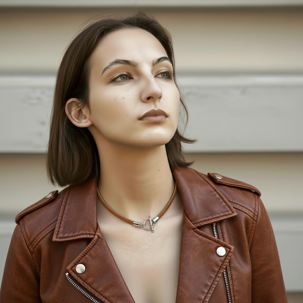 Leporem Leather Cord Necklace, 4mm Cowhide with Stainless Steel Toggle Bar Closure, Minimal Unisex Necklace for Charms & Pendants (Brown, 14 inch)