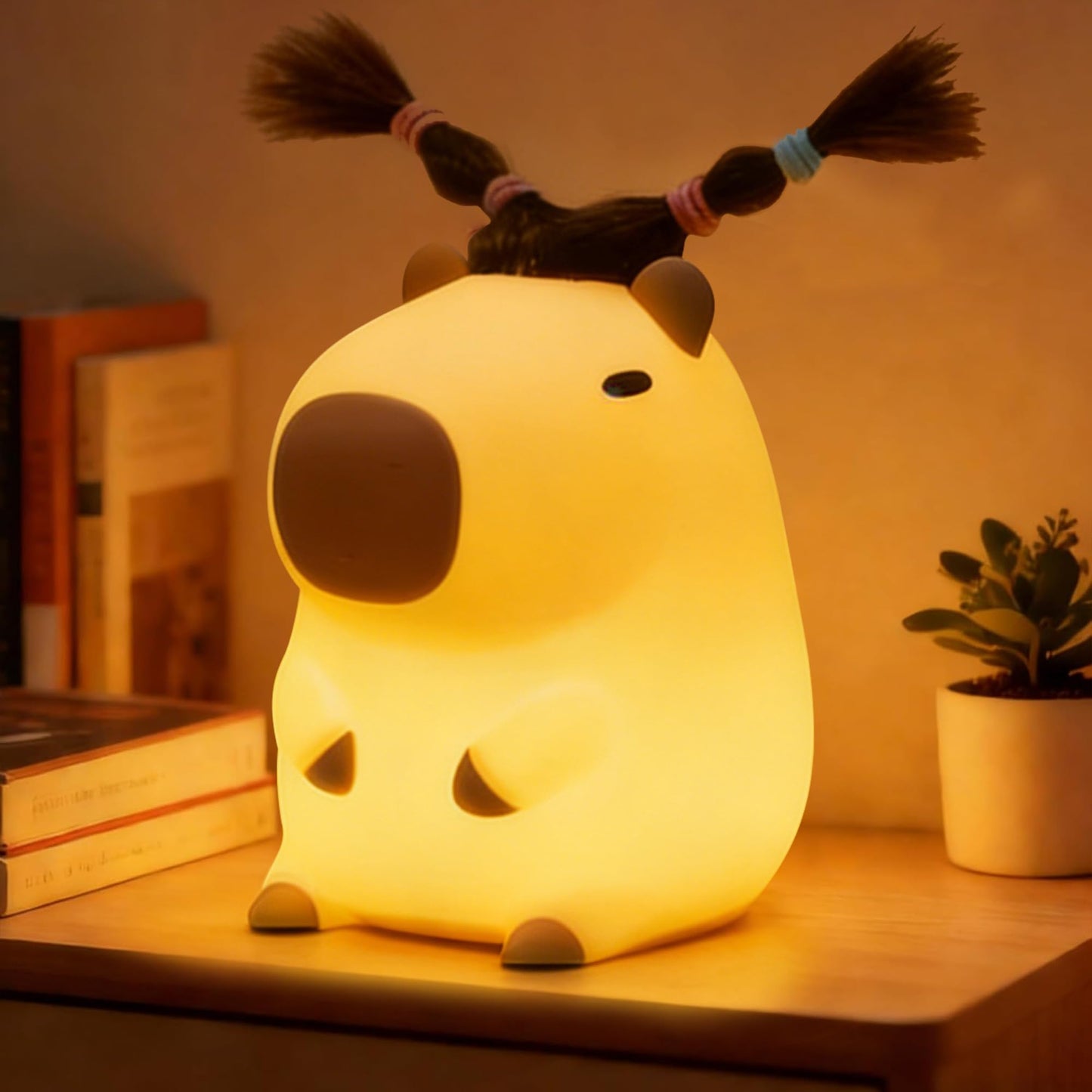 Cute Capybara Night Light with DIY Hairstyle ,Squishy Silicone Lamp, Nursery Nightlight for Kids, Rechargeable Touch Bedside Lamp, Bedroom Decor, Baby Boys Girls,White Elephant Gifts,Funny Xmas Gifts