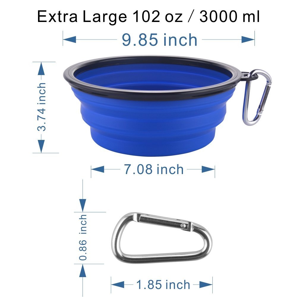 Extra Large Collapsible Dog Bowl, 3L XL Travel Dog Bowl, Foldable Travel Water Dish, 102oz X-Large Portable Collapsable Traveling Bowls with Carabiner for Dogs Walking, Hiking (Red)