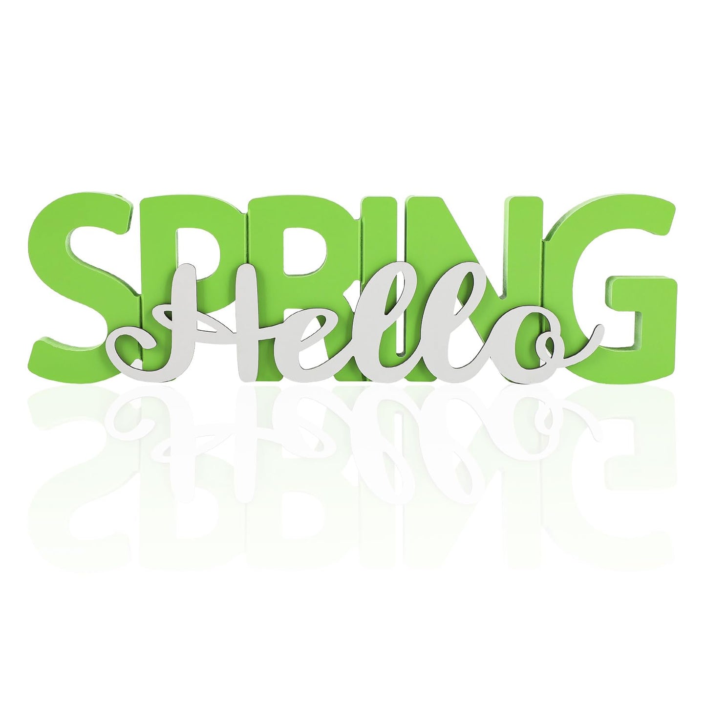 COCHIE Wooden Hello Spring Sign, Spring Decorations for Home, Office, Shelf, Mantel, Indoor, Wood Spring Decor, Spring Table Top Party Decoration (Hello Spring)